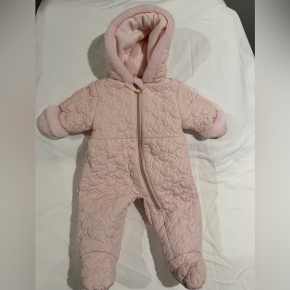 Rothschild Other - Rothschild Pale Pink With Hearts Quilted Hooded Baby One-Piece snowsuit